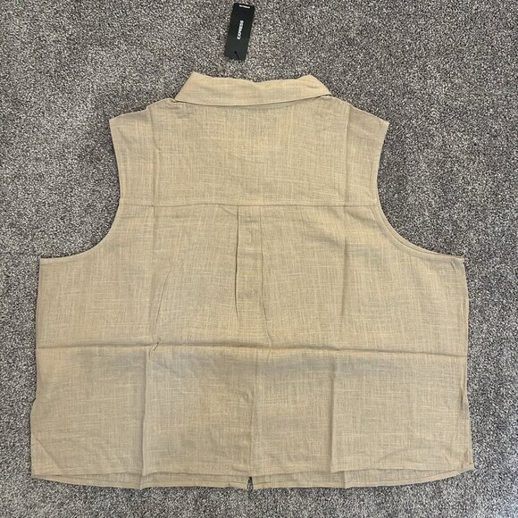 Express Women's Linen-Blend Sleeveless Button Up Shirt Beige Size XL NWT $54 - Picture 8 of 16